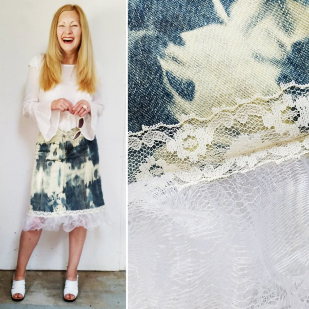 Rescued Denim Ruffle Skirt (M/L)